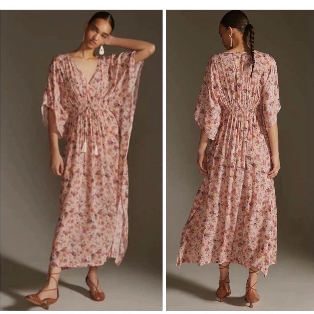 Anthropologie Rujuta Sheth Floral Kaftan Dress Pink Rose